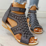 Summer Large-Size Dew Water Drilling Slope And Women's Sandals New Flat-Bottomed Roman Sandals