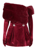 Temperament Famous Wind Velvet Dress 2025 New Hair Collar Splicing Diamond High-Sensing Sexy Breast Short Skirt