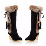 Autumn And Winter New Frosted Large-Size Slope And Long Boots Fur In One High Barrel Warm Boots Fur Snow Boots