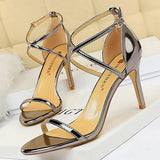 Patent Leather Women Sandals Sexy High Heels Summer Super High Heels 11 Cm Women Stiletto Sandals Female Party