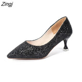Autumn New Fashion Sequins High Heels Korean Version of The Wild Pointed Shallow Mouth Banquet Wedding Shoes plus size