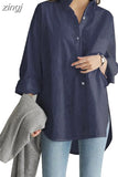 Long Sleeve White Blouse Fashion Spring Buttons Loose Clothes Office Women Tops Casual Cotton Irregular Long Shirt