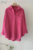 Thick Corduroy Shirt with Pocket Casual Loose Shirt Turn Down Collar Women Tops Autumn Winter Long Sleeve Clothes