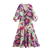 Women's V-Neck Flower Print Long Dress