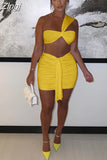 Piece Matching Sets Women 2023 Summer Sleeveless Slim One Spaghetti Crop Top And Bodycon Mini Skirts Suits Tracksuit