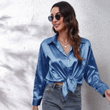 Fashion Button Up Satin Silk Shirt Youth Woman Blouses Cheap and Pretty Blouses Satin Luxury Shirt OL Female
