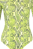 Sexy Hot Women Long Sleeve Turtleneck Bodycon Slim Romper Tops Snake Skin Print Clubwear Party Jumpsuit Leotard Outwear