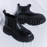 Zingj New Vintage Niche Black Leather Boots Chimney Boots Men's Thick Platform Raised Sleeve Tide Boots