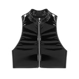 Zingj Ladies PVC Mirror Bright Leather Vest Sexy Show Chest Skin Vest Size Accurate No