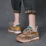 Layer Of Cowhede Thick-Bottomed Sports Casual Shoes Women's Spring New Leather Round Head Tie With Comfortable Single