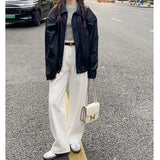 Waist And White Jeans Female Autumn Temperament Slim Loose Thin Trousers Straight Broad Leg