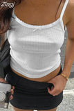 Y2K Aesthetics Fairycore Spaghetti Strap Camis Tank Bow White Crop Tops Chic Women Basic Mini Vest Summer