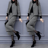 New Women's Autumn And Winter Two Sets Of Trousers Thousand Bird Hairs Coat Wide Leg Pants Casual Fashion Suit Women's