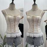 Self-Breasted Tector-Boo-Tie Baroque Lace Strapped Sling Vest Short Corset