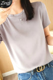 Summer Satin T Shirt Women Slim Tops Short Sleeve Tee Shirts 2023 O Neck Basic Silk T Shirts White Women's T-shirt