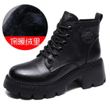Kraft With Martin Boots Girl Autumn And Winter Leather Two Cotton Boots Children Thick And Loose Cake Single Boots Retro