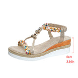 And Summer New Round Head Flat Bottom Heel Sandals Women Weaving Beads Toe Bohemian Thick-Soled Beach