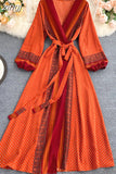 Autumn Women Printed Long Dress Vintage Puff Sleeve High Waist A-Line Vestidos Female 2023 New Fashion Beach
