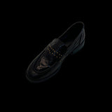Shoes Women 2025 Autumn New Retro British Wind Rivet Folded One Foot Thick And Black Leather