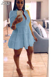 Solid Ruffles Shirt Dress Women Streetwear Half Sleeve Buttons Up High Waist Mini Dress Summer Casual Party