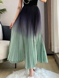 Gradient Pleated Long Skirt- Outfit