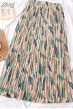Women 2023 High Waist Floral Print Mid Calf Long Pleated Skirt Girls Summer Vintage Elegant Chiffon Midi