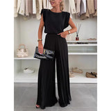 Summer Wide Leg Trousers Round Collar Sleeveless Top Trousers Two Sets Of Casual