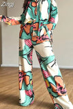 Pieces Women's Sets 2023 Summer Spring Flower Print Blouse Shirt Suit Tops And Pants Suits Two Piece Set Tracksuit