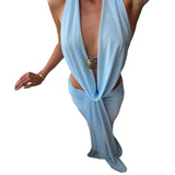 2025 New Hanging Neck Neck Bare Back Clothes Sexy Bag Hip Skirt Suit
