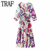 Printed Long Dress Women Cut Out Midi Dresses Woman Ruffle Beach Summer Dress Women 2023 Vintage Elegant Women's