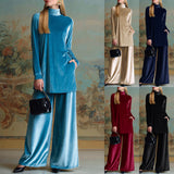 Autumn And Winter Design With A Sense Of Round Neck Opening Fork Long Coat Trousers Casual Fashion