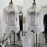 Shooting Retro Irregularly Hollow Knitted Jersey Dress Girl With Hottie Word Shoulder Collar Blouse