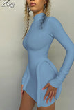 Y2K Knitted Stitching Mini Dress for Women Skinny Three-Dimensional Decoration Bodycon Long Sleeves Turtleneck
