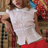 Xue Luo Light Bodhu Lace Stitched Shirt Sweet Doll Collar Short