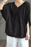 Embroidery Summer Blouse 2023 Loose Butterfly Bat Sleeve Lace Shirt Woman Hollow Solid Fashion Women Blouses Tops