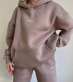 2025 New Casual Plus Velvet Long-Sleeved Hooded Hooded Trousers Set For