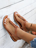 New Women's Flat-Bottomed Large-Size Woven Women's Sandals Fashion Roman Shoes Style