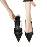Red Sharp Head Patent Leather Heeled Sandals Women Summer New Retro Wind And Back Empty Single Shoe