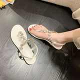 | Flat-Soled Sandals Women 2025 Summer New Korean Set Feet Drilling Big Size Beach Clip