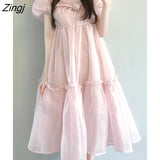 Sleeve Dress Women Ball Gown Bow Midi Young Princess Tender Sweet Holiday Summer Classic Retro French Style Mujer