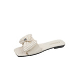 Flat-Bottomed Slippers Women 2025 Summer New Bows One-Word Fashion Drag Wear Women Drag