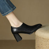 Zingj New Square Head Retro Casual Single Shoes Thick Heel Side Zipper Deep Mouth High Heel Square Head Black Solid Color Single Shoes Women-Outfit