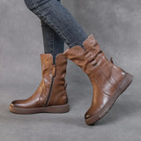 Mid-Kellow Martin Boots New Autumn/Winter Flat Bottom Boots Head-Skin Retro Knight Single