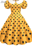 Dot Vintage Dress Women Summer Pink Rockabilly Office Party Dress Casual Peter Pan Collar Sundress
