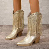 Mid-Clinity Fashion Boots Women Large-Size Retro Coarse And Folded Feet V Mouth Western