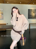 Xixi 13 Line 2025 Autumn White Standard Temperament Knitted Round Collar Dress With Thin High Waist Short Dress Woman