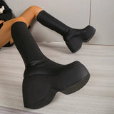 Zingj And Winter 2023 Fashion Thick Slope Heel Women's Short Boots Tube High Heel Water Platform Thin Elastic Boots Single