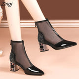 New Fashion Summer Ankle Boots Women's Shoes Women's Mid Heel High Heels Heel Zipper Boots Cutout Ladies Women's
