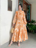 Print Lotus Leaf Side Half-Dress Woman Two Sets Of Ocean Length Reduce Age Long-Sleeved Bow