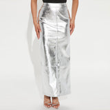 Zingj Style 2024 Spring And Summer New Slim Bag Wrap Hip Pull Open Fork PU Imitation Leather Skirt